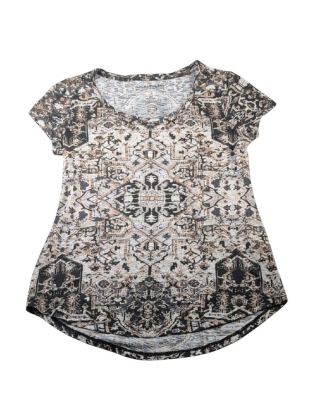 Lucky Brand Scoop Brown & Black Print Boho Top Size Small